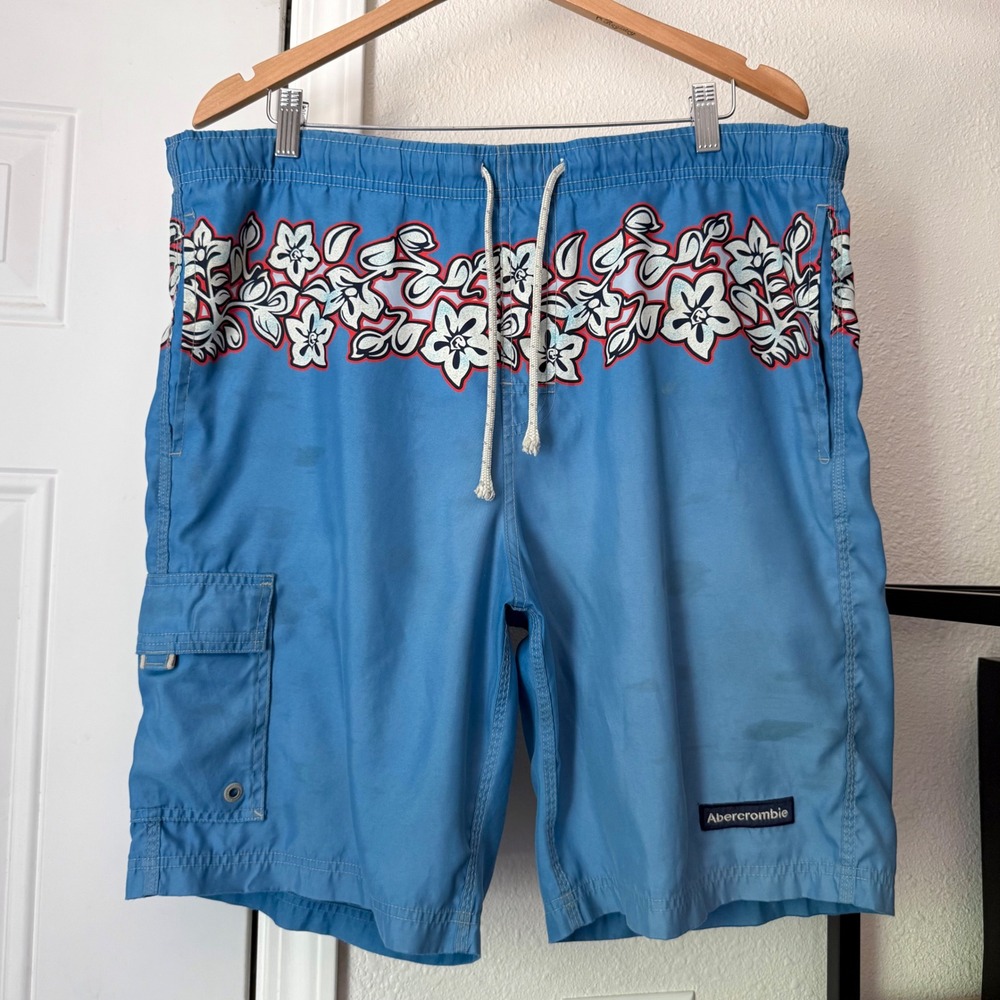 ABERCROMBIE & FITCH vintage y2k men's tropical blue trunks swim beach shorts